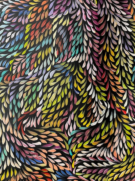 #338 Bush Medicine Leaves (Multi) - CAROLINE NUMINA : Aboriginal Art: 91cm x 150cm