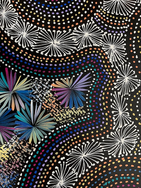 #95 Bush Medicine Leaves at the Waterholes - SELINA NUMINA : Aboriginal Art 80cm x 151cm