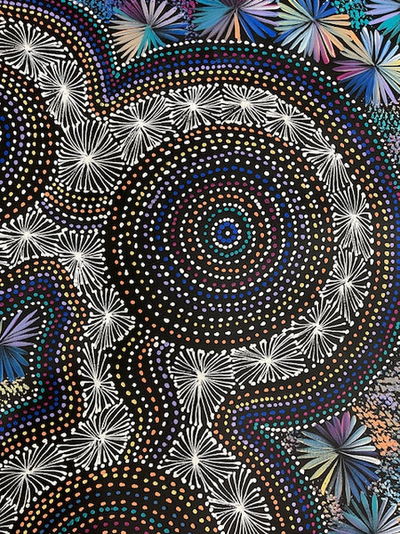 #95 Bush Medicine Leaves at the Waterholes - SELINA NUMINA : Aboriginal Art 80cm x 151cm