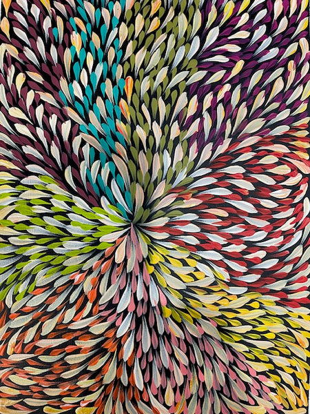 #25 Bush Medicine Leaves (Multi) - CAROLINE NUMINA : Aboriginal Art:  37cm x 27cm