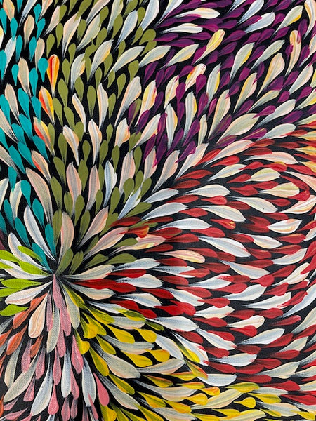 #25 Bush Medicine Leaves (Multi) - CAROLINE NUMINA : Aboriginal Art:  37cm x 27cm