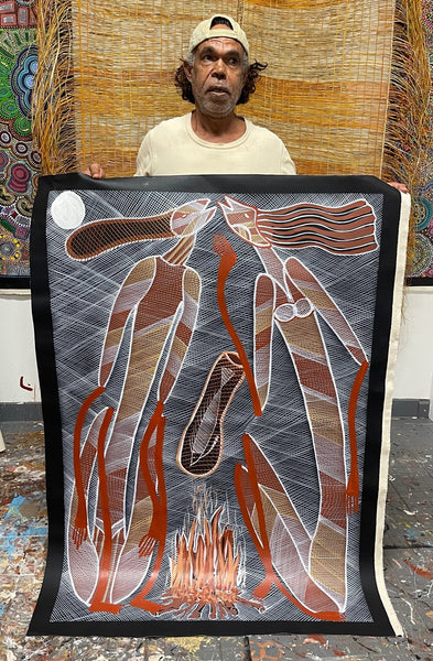 #158 Mimi Spirits Cooking at Campfire - EDDIE BLITNER : Aboriginal Art : 95x137cm