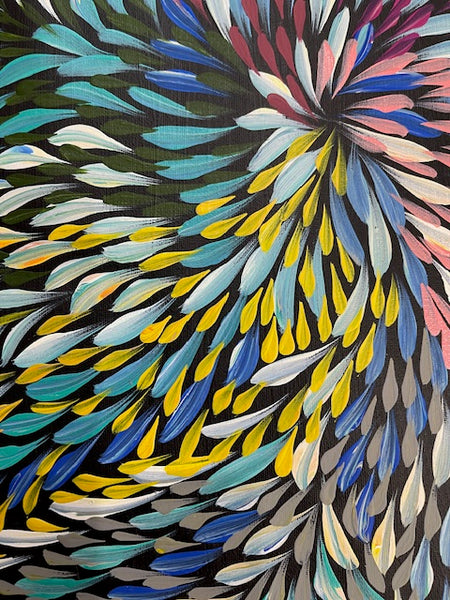 #16 Bush Medicine Leaves (Multi) - CAROLINE NUMINA : Aboriginal Art:  37cm x 27cm
