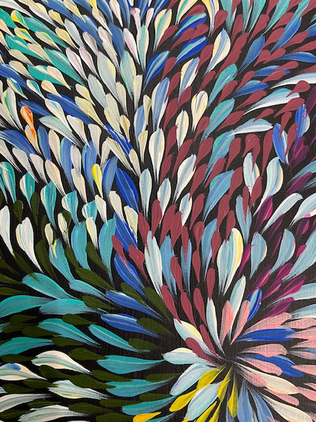 #16 Bush Medicine Leaves (Multi) - CAROLINE NUMINA : Aboriginal Art:  37cm x 27cm