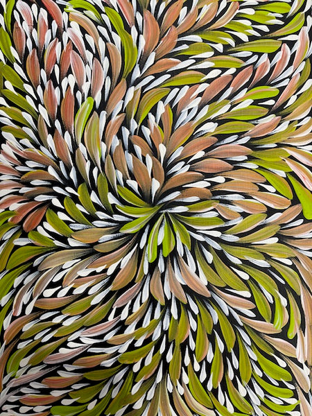 #395  Bush Medicine Leaves (Multi) - CAROLINE NUMINA : Aboriginal Art:  37cm x 27cm