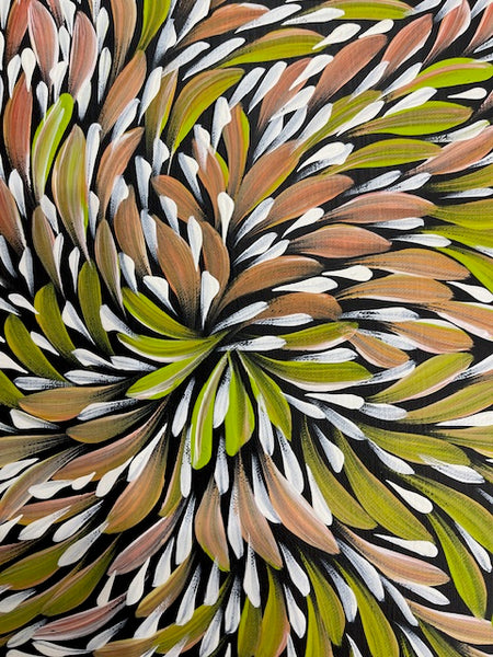 #395  Bush Medicine Leaves (Multi) - CAROLINE NUMINA : Aboriginal Art:  37cm x 27cm