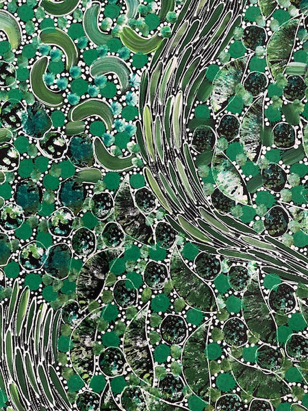 #101 Bush Flower Dreaming (Greens) - RACHAEL NAMBULA: Aboriginal Art 90cm x 200cm