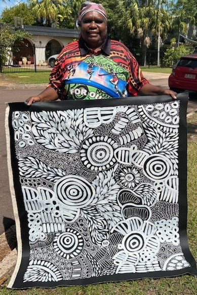 #373 My Dreamtime Stories (Whites)- LOUISE NUMINA : Aboriginal Art: 98x113cm