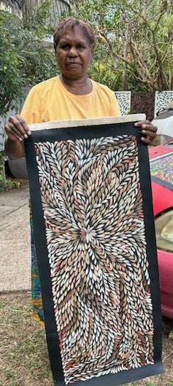 #236 Bush Medicine Leaves (Earth) - CAROLINE NUMINA : Aboriginal Art: 38cm x 96cm