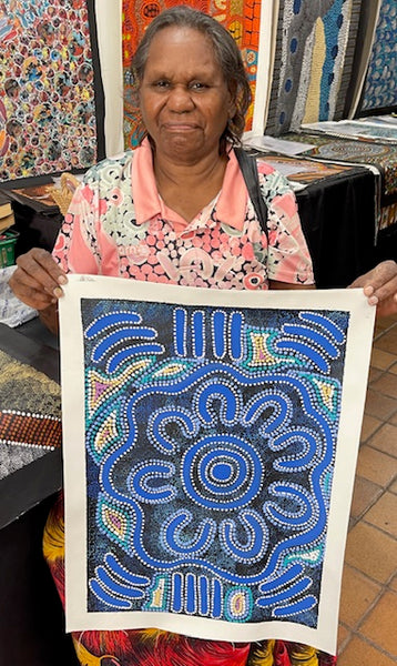 #361 Women's Ceremony (Blues) - CAROLINE NUMINA : Aboriginal Art:  39cm x 54cm