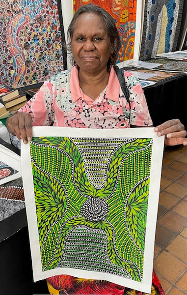 #348 Thorny Devil Lizard (Greens) - CAROLINE NUMINA : Aboriginal Art: 39cm x 54cm