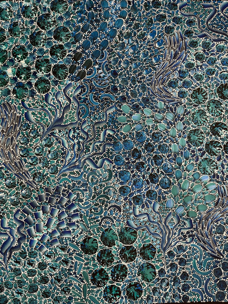 #317 Bush Yam Dreaming (Blues)- RACHAEL NAMBULA: Aboriginal Art: 109cm x 94cm