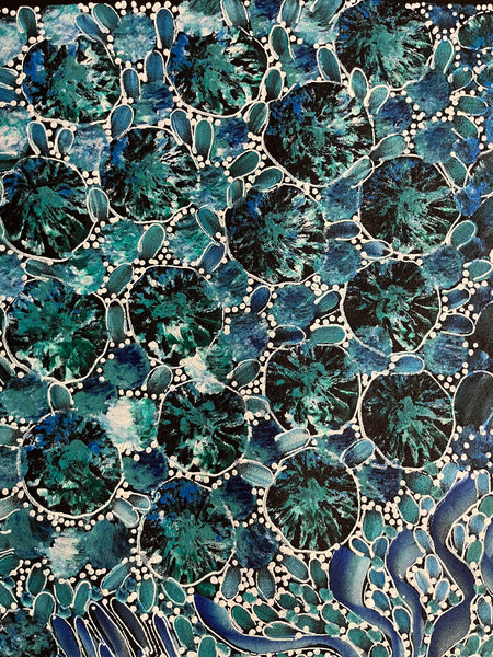 #317 Bush Yam Dreaming (Blues)- RACHAEL NAMBULA: Aboriginal Art: 109cm x 94cm