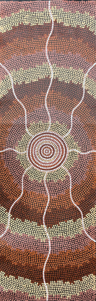 #247 Waterhole & Soakage (Earth) - BEVAN CLANCY TJAMPITJIMPA Aboriginal Art: 120cm x 39cm