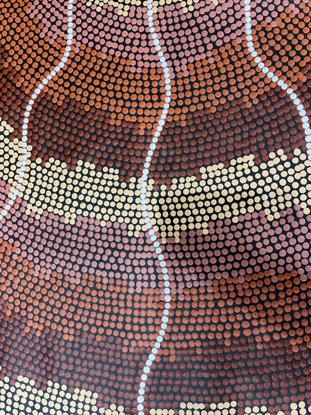 #247 Waterhole & Soakage (Earth) - BEVAN CLANCY TJAMPITJIMPA Aboriginal Art: 120cm x 39cm