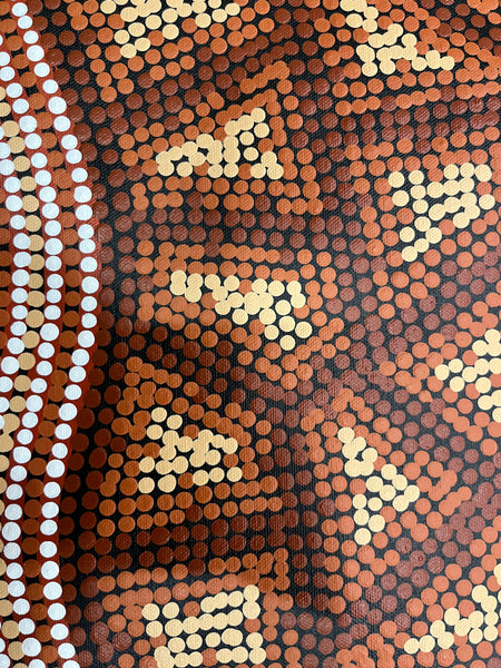 #68 Big River & Waterhole (Earth) BEVAN CLANCY TJAMPITJIMPA Aboriginal Art: 120cm x 39cm