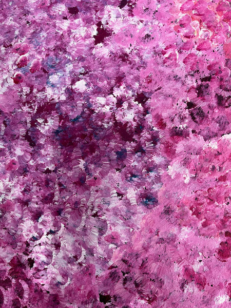 #103 Bush Plum Dreaming (pinks) -ARTIST: Bessie Pitjara - Aboriginal Art: 94 x 99cm