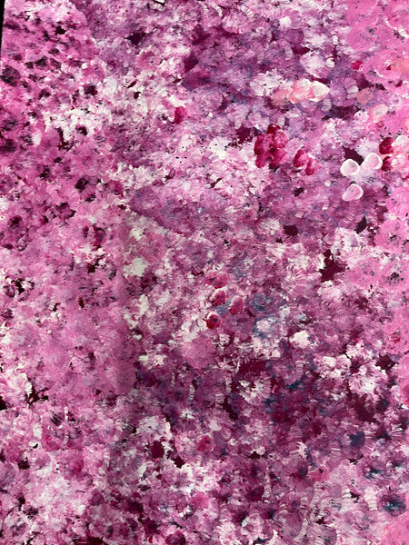 #103 Bush Plum Dreaming (pinks) -ARTIST: Bessie Pitjara - Aboriginal Art: 94 x 99cm