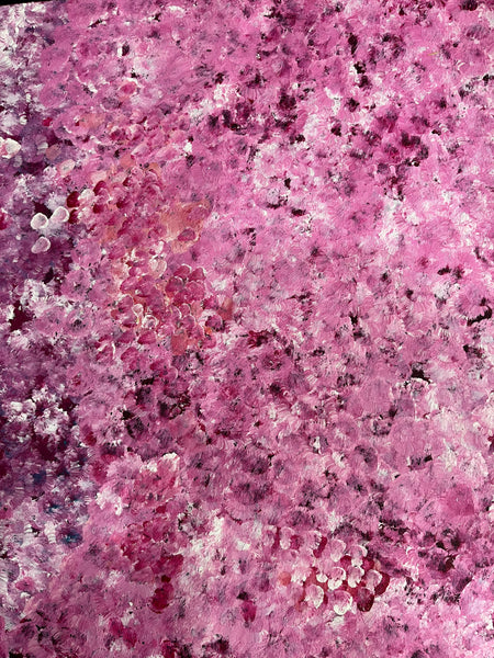 #103 Bush Plum Dreaming (pinks) -ARTIST: Bessie Pitjara - Aboriginal Art: 94 x 99cm