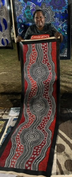 #162 Emu Dreaming (Red) - SHARON NUMINA : Aboriginal Art: 54x200cm