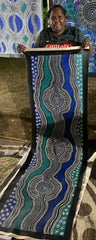 #353 Emu Dreaming (Blues) - SHARON NUMINA : Aboriginal Art: 54cm x 200cm