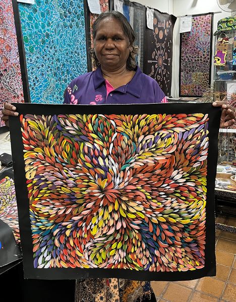 #109 My Dreamtime Stories (Multi)- LOUISE NUMINA : Aboriginal Art: 89x96cm