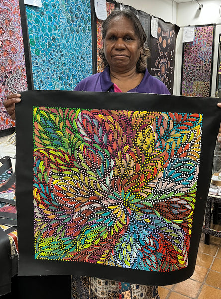 #109 My Dreamtime Stories (Multi)- LOUISE NUMINA : Aboriginal Art: 89x96cm