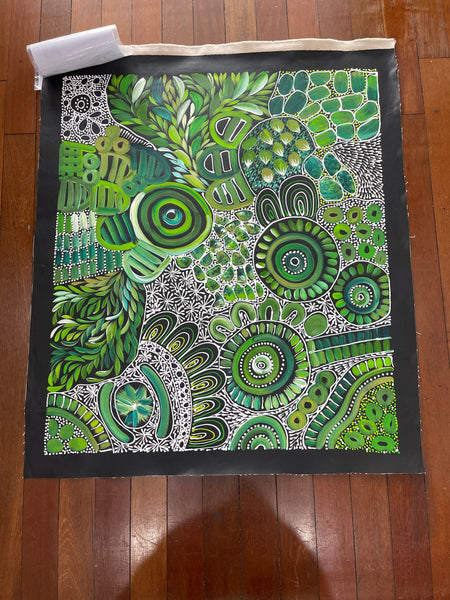 #3 My Dreamtime Stories (Greens)- LOUISE NUMINA : Aboriginal Art: 82x95cm