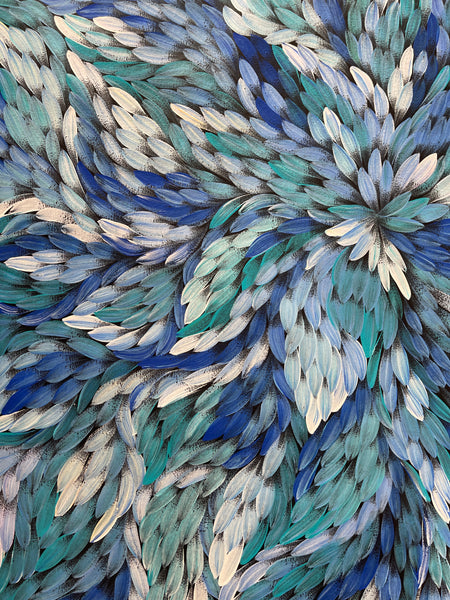 #319 Bush Medicine Leaves (Blue) - CAROLINE NUMINA : Aboriginal Art: 84x91cm