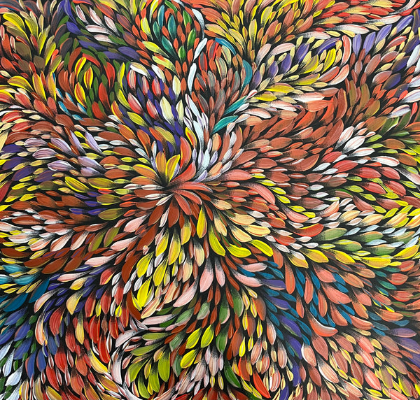 #137 Bush Medicine Leaves (Multi) - CAROLINE NUMINA : Aboriginal Art: 60cm x 66cm