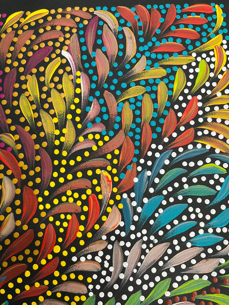 #267 Bush Medicine Leaves and Seeds (Multi) - CAROLINE NUMINA : Aboriginal Art: 59 x 59cm