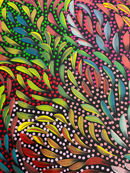 #267 Bush Medicine Leaves and Seeds (Multi) - CAROLINE NUMINA : Aboriginal Art: 59 x 59cm