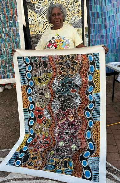 #58 Collecting Bush Tucker - LANITA NUMINA : Aboriginal Art: 147x95cm