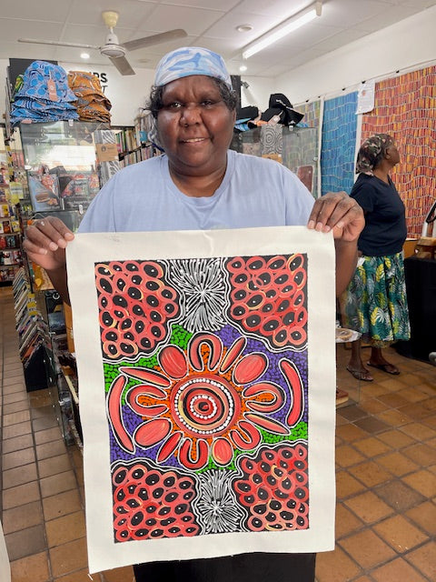 #54 Women collecting Bush Medicine and Food (Multi) - SHARON NUMINA : Aboriginal Art: 35x50cm