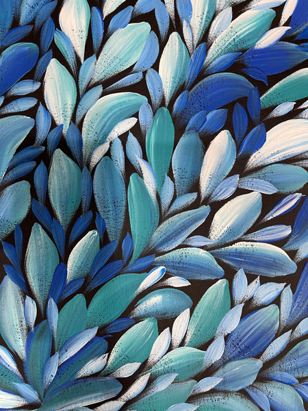 #17 Bush Medicine Leaves (Blues) - LOUISE NUMINA : Aboriginal Art: 83x60cm