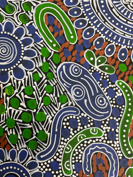 #37 Woman's Ceremony (blue green) - JESSIE BIRD NGALE  : Aboriginal Art: 36cm x 50cm