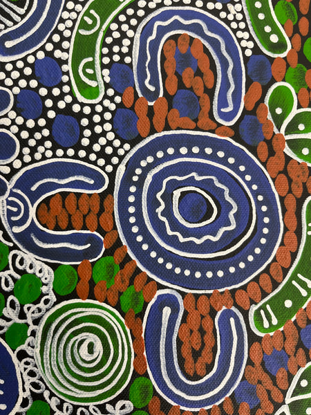 #37 Woman's Ceremony (blue green) - JESSIE BIRD NGALE  : Aboriginal Art: 36cm x 50cm