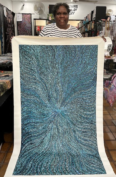 #127 Bush Medicine Seeds (Blue) - SHARON NUMINA : Aboriginal Art: 147cm x 85cm