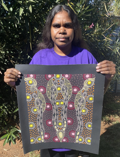 #60 ALIARA BIRD MPETYANE Spirit Women Dancing - Aboriginal Art:  40cm x 44cm