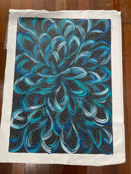 #353 Bush Medicine Leaves & Seeds (Blue) - SELINA NUMINA : Aboriginal Art: 67x93cm