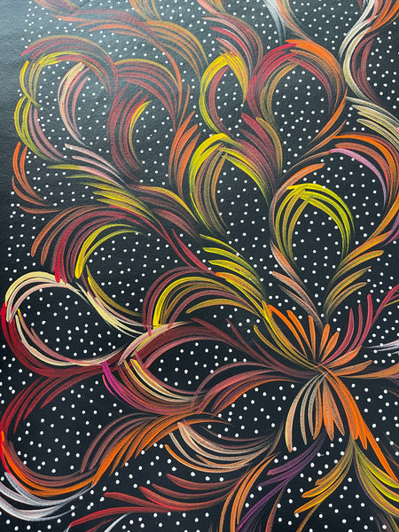 #333 Bush Medicine Leaves & Seeds (Sunset) - SELINA NUMINA : Aboriginal Art: 69x92cm