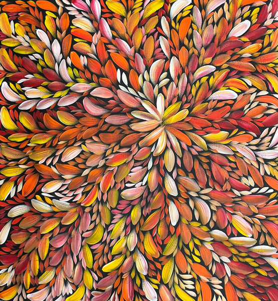 #360 Bush Medicine Leaves (Sunset)- LOUISE NUMINA Aboriginal Art:  90cm x 97cm