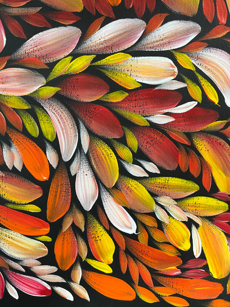 #360 Bush Medicine Leaves (Sunset)- LOUISE NUMINA Aboriginal Art:  90cm x 97cm