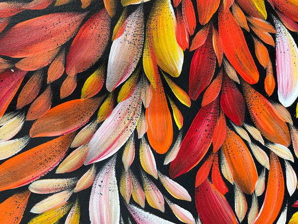 #360 Bush Medicine Leaves (Sunset)- LOUISE NUMINA Aboriginal Art:  90cm x 97cm