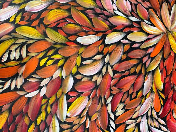 #360 Bush Medicine Leaves (Sunset)- LOUISE NUMINA Aboriginal Art:  90cm x 97cm
