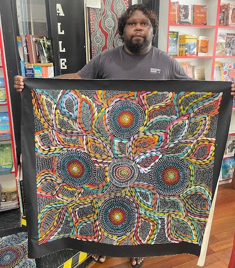 #250 Waterholes & Bush Medicine Leaves (Multi)  - Scott Duggie Aboriginal Art:  92cm x 104cm