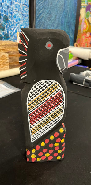 #255 Black Cockatoo - KENNY REID Aboriginal Art:  29cm x 9cm x 5cm