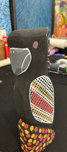 #255 Black Cockatoo - KENNY REID Aboriginal Art:  29cm x 9cm x 5cm
