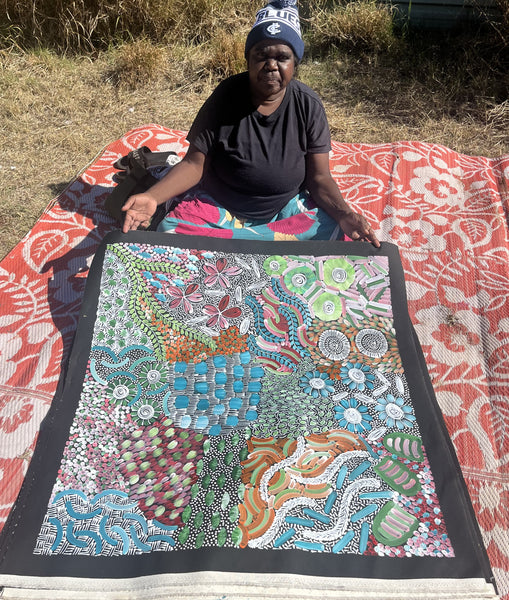 #31 Women's Ceremony (Multi) - KAREN BIRD NGALE Aboriginal Art:  90cm x 93cm
