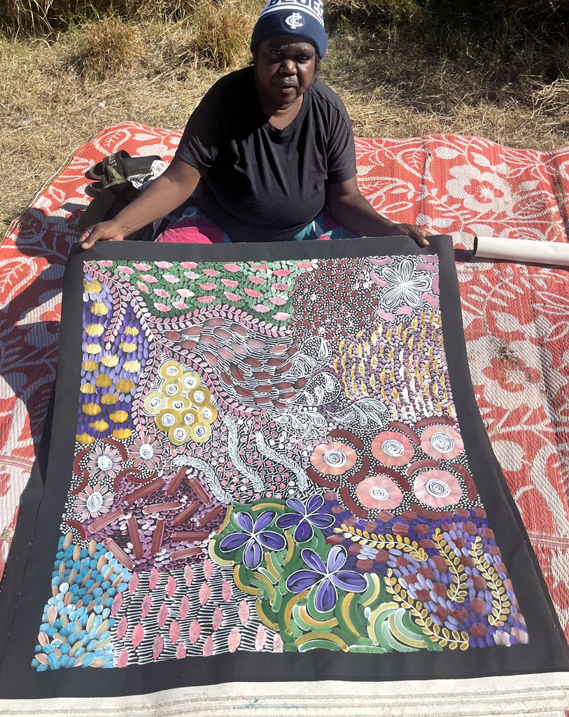 #16 Women's Ceremony (Multi) - KAREN BIRD NGALE Aboriginal Art:  90cm x 93cm